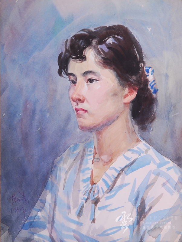 《女大学生》水彩画 52X36cm靳涛1980年